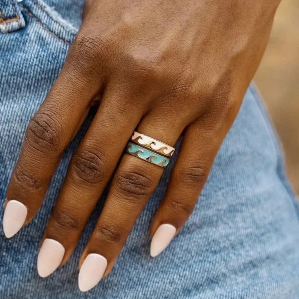 ❄️ Pura Vida | Reversible Enamel Wave Ring Silver or Rose Gold Various Beach